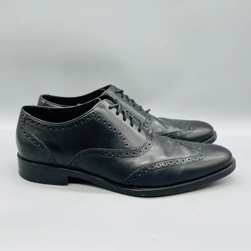 Cole Haan Shoes Mens 13 Black Leather Wingtip Oxford Brogue Lace Up Dress Formal